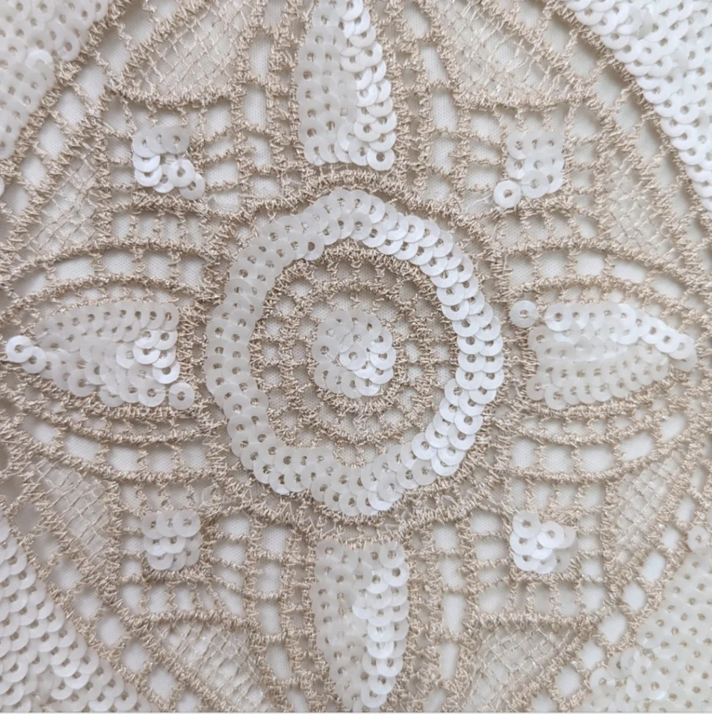 Express Mini Skirt Sequinned Metallic Crocheted Lace White Rose Gold size 8 NWT